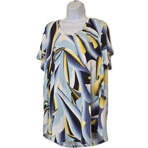 JM Collection Rayon Abstract Print Cap Sleeve Top Sz XL Scoop Neck Stretchy